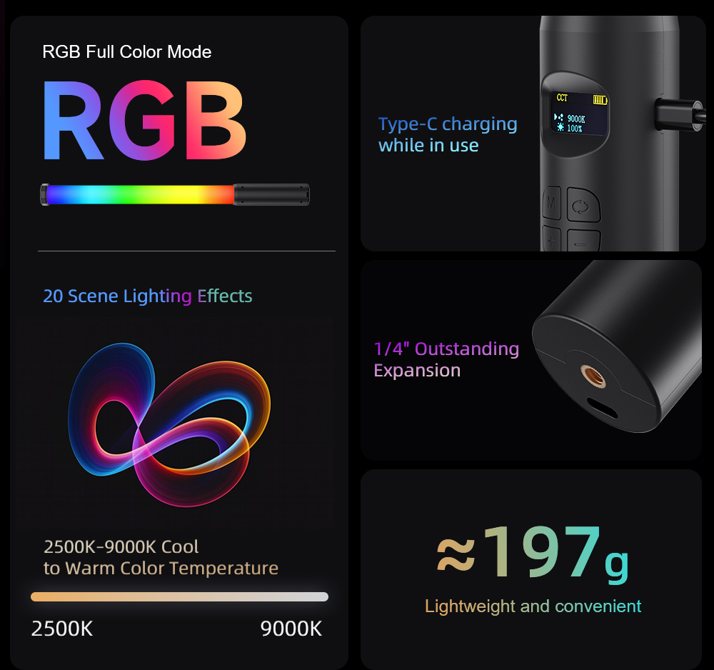 LUXCEO P300 RGB 튜브 5W 380LM 비디 - Photography Lighting Styles 리뷰 및 가격